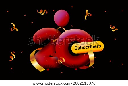 banner with 20 followers thank you in form of 3d Red balloons and colorful confetti. Vector illustration 3d numbers for social media 20 followers thanks, Blogger celebrating subscribers, likes