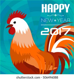 Banner with 2017 Chinese New Year Elements. Rooster. Bokeh. Vector illustration.