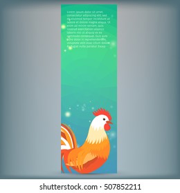 Banner with 2017 Chinese New Year Elements. Rooster. Bokeh. Vector illustration.