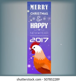 Banner with 2017 Chinese New Year Elements. Rooster. Bokeh. Vector illustration.