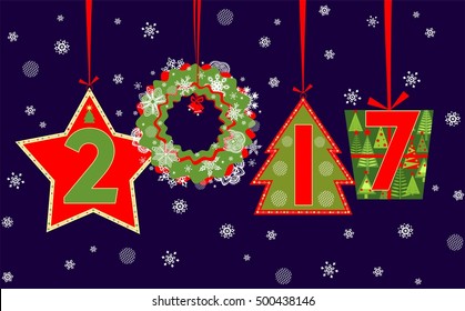 Banner for 2017 New Years holiday with paper applique
