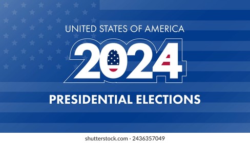 Banner for the 2024 US Presidential Election Day. Political election campaign banner. Voting in the USA. Flyer with USA flag.