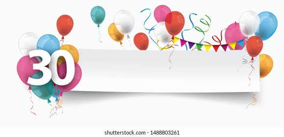 Banner For The 30th Birthday. Eps 10 Vector File.