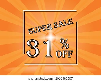Banner 31% de la súper venta naranja. Anaranjado de fondo con texto blanco