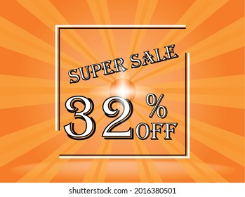 Banner 32% de la súper venta naranja. Anaranjado de fondo con texto blanco
