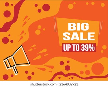 Banner 39% off. Big sale 39% discount. Sale icon with megaphone.