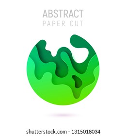Banner with 3D circle abstract paper cut waves and background with the most popular color UFO Green. Vector design layout for business presentations, flyers, posters and invitations