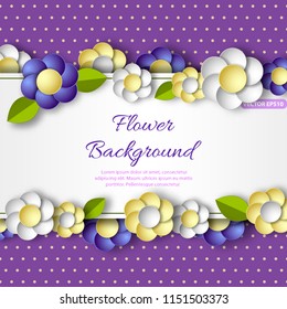 Banner with 3d flowers. For invitation or greeting card. Vector illustration