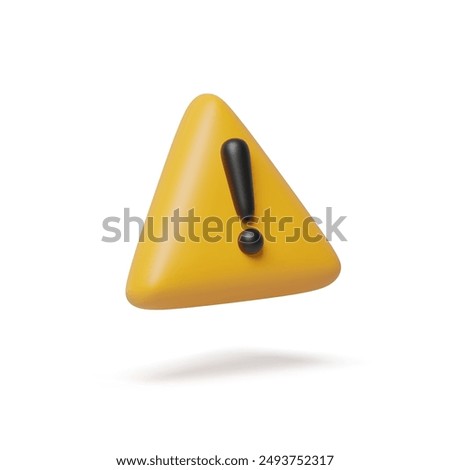 Banner 3d rendering of yellow warning sign. Warning caution warning preventive. Warning sign concept. Icon warn about dangerous event. Vector illustration of triangle attention sign isolated on white