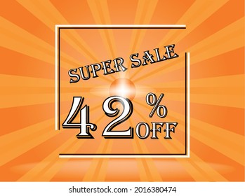 Banner 42% off orange super sale. Background orange with white text