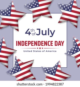 Banner 4th of july usa independence day. Fourth of july, USA national holiday. Light background and frame with stars american flag. Vector illustration, poster