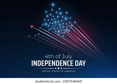 Banner 4th of july usa independence day, template with american colorful fireworks on dark sky background. Fireworks US flag. Fourth of july, USA national holiday. Vector illustration, poster