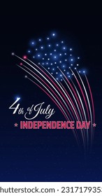 Banner 4th of july usa independence day. US flag fireworks. Fourth of july, american national holiday. Banner, poster with colorful fireworks on dark night sky background. Vector illustration