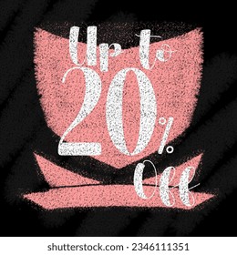 Banner up to 5 10 15 20 25 30 35 40 45 50 60 70 80 90 percent off elegant chalk style with pink shield 