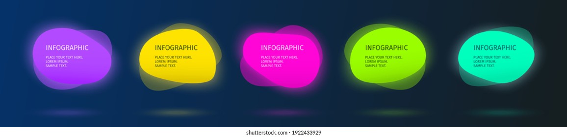 Banner 5 steps business infographic template with step up options. Template for presentation, chart, graph in liquid blob shape style in bright glowing colors design. Vector illustration.