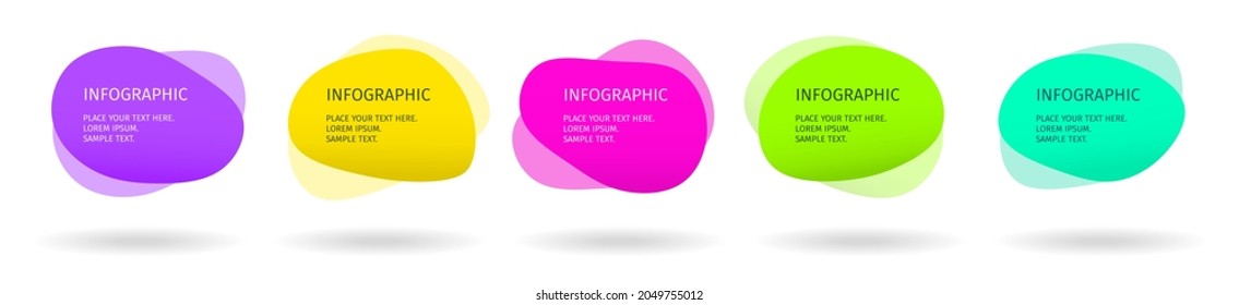 Banner 5 steps business infographic template with step up options. Template for presentation, chart, graph in liquid blob style in bright glowing colors design. Vector illustration