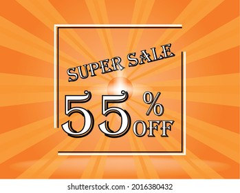 Banner 55% Rabatt auf Orange Superverkauf. Hintergrundorange mit weißem Text