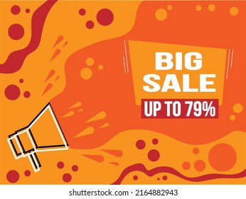 Banner 79% off. Big sale 79% discount. Sale icon with megaphone.