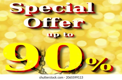 Banner with 90 % special offer up to ouro