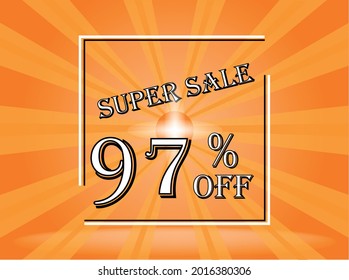 Banner 97% off orange super sale. Background orange with white text