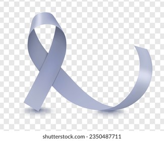 A banner about brain cancer, a postcard, a poster with a vector 3d realistic gray ribbon on a transparent background. Symbol of Brain Cancer Awareness Month close-up, May.  