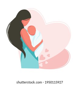 Banner about pregnancy and motherhood. Woman hilding a baby. Vector illustration.