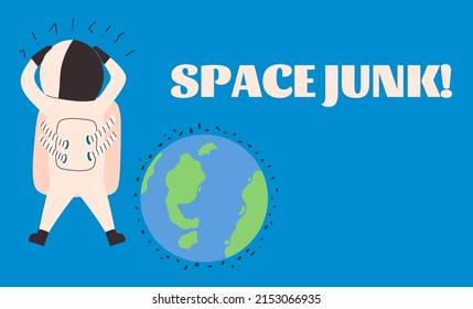 Banner About The Problem Of Space Debris. Vector Illustration In Flat Style