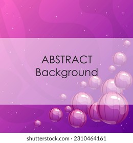 Banner Abstract Background Big And Small Balls Or Bubbles At Sky Space Planets With Stars And Fog Purple Vector Design