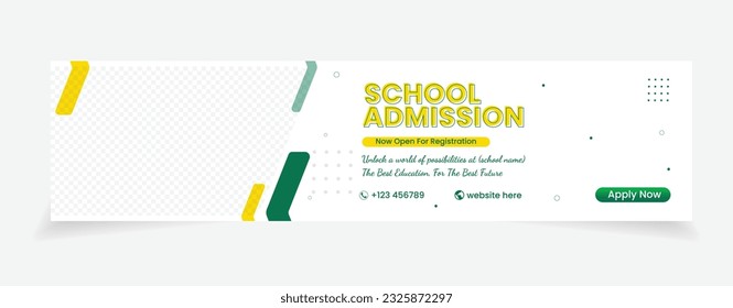 banner abstract background cover social media. school admission green and yellow color. template picture replacement space.