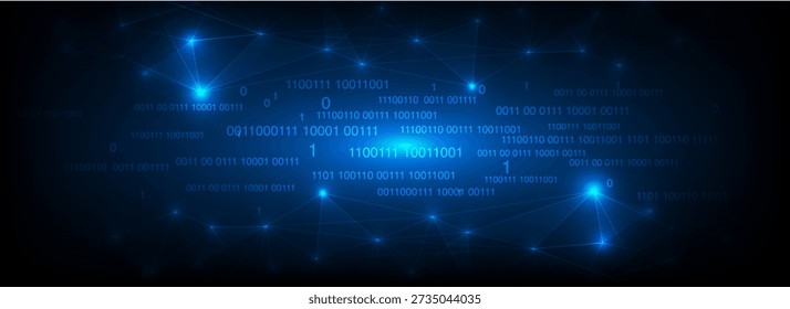 Banner abstrakte digitale Technologie Hintergrund mit leuchtenden blauen Netzwerk-Verbindung Binärkode. Futuristischer Datenfluss, Cybersicherheit, künstliche Intelligenz, Blockchain Big Data, Vektorgrafik