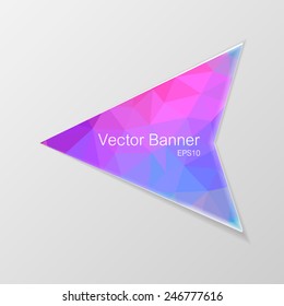 Banner with abstract multicolored polygonal background. Geometric triangular pattern. Bright purple, blue and pink colors. With Space For Text. Isolated on a gray background. Vector illustration.