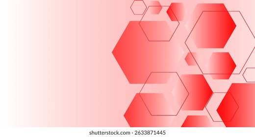 Banner abstract red hexagon. geometric texture background. scientific technology. network concept