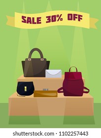 Banner accessories bag store sale flat vector illustration