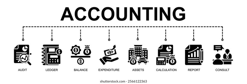  Banner of ACCOUNTING vector illustration concept with 8 ICONS