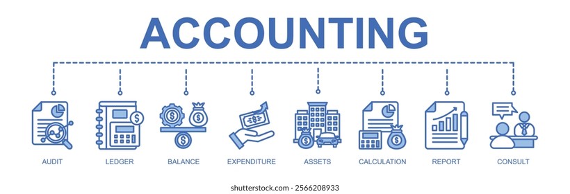  Banner of accounting vector illustration concept with 8 icons
