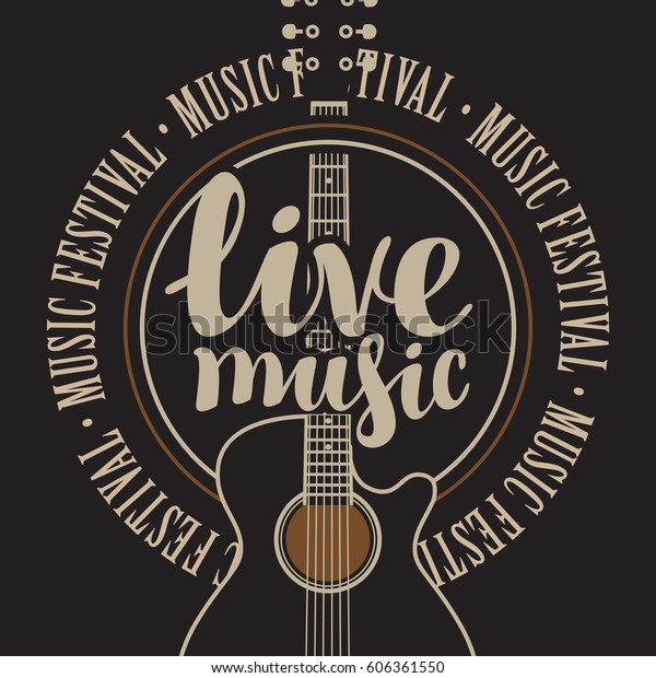 Banner Acoustic Guitar Inscription Live Music Stock Vector (Royalty ...