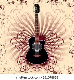 banner with acoustic guitar on beige background