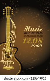 banner with an acoustic guitar on a brown background