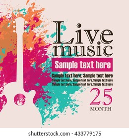banner with an acoustic guitar on grungy color background