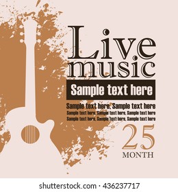 banner with an acoustic guitar on grungy color background