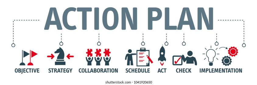 Banner action plan concept vector illustration with keywords and icons