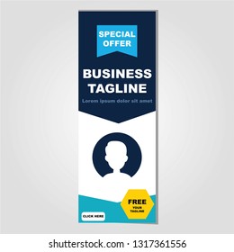 banner ad design with a combination of dark blue and light blue