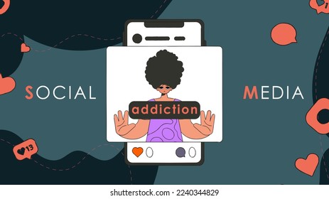 Banner Addiction to social networks. The guy is upset because of the lack of likes and comments.