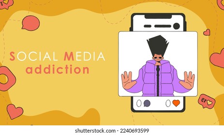Banner Addiction to social networks. The guy was upset because of the lack of likes in social networks.