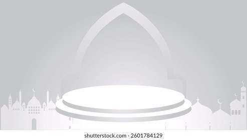 Banner ads on Round stage Colorful discount sale podium. Special offer composition white black background.