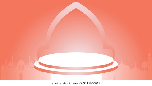 Banner ads on Round stage Colorful discount sale podium. Special offer composition Orange background.