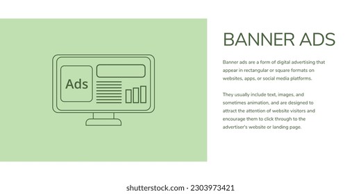 Vector de anuncios publicitarios sobre fondo blanco y verde. Banner elegante con texto verde e icono para negocios y marketing