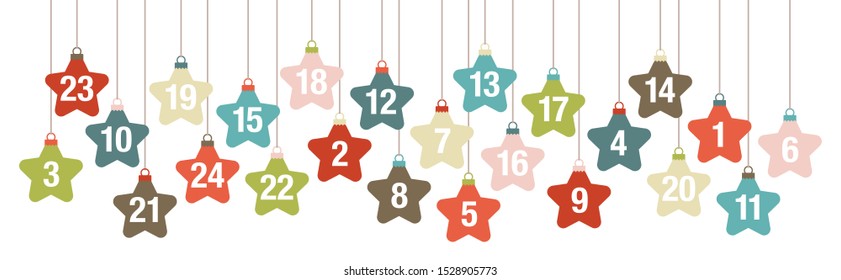 Banner Advent Calendar Graphic Hanging Stars Retro Color