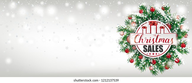 Banner with advent wreath and text Christmas Sales. Eps 10 vector file.