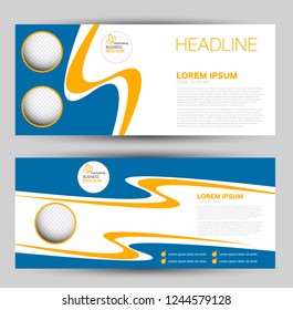 Banner for advertisement. Flyer design or web template set.. Vector illustration commercial promotion background. Blue and orange color.